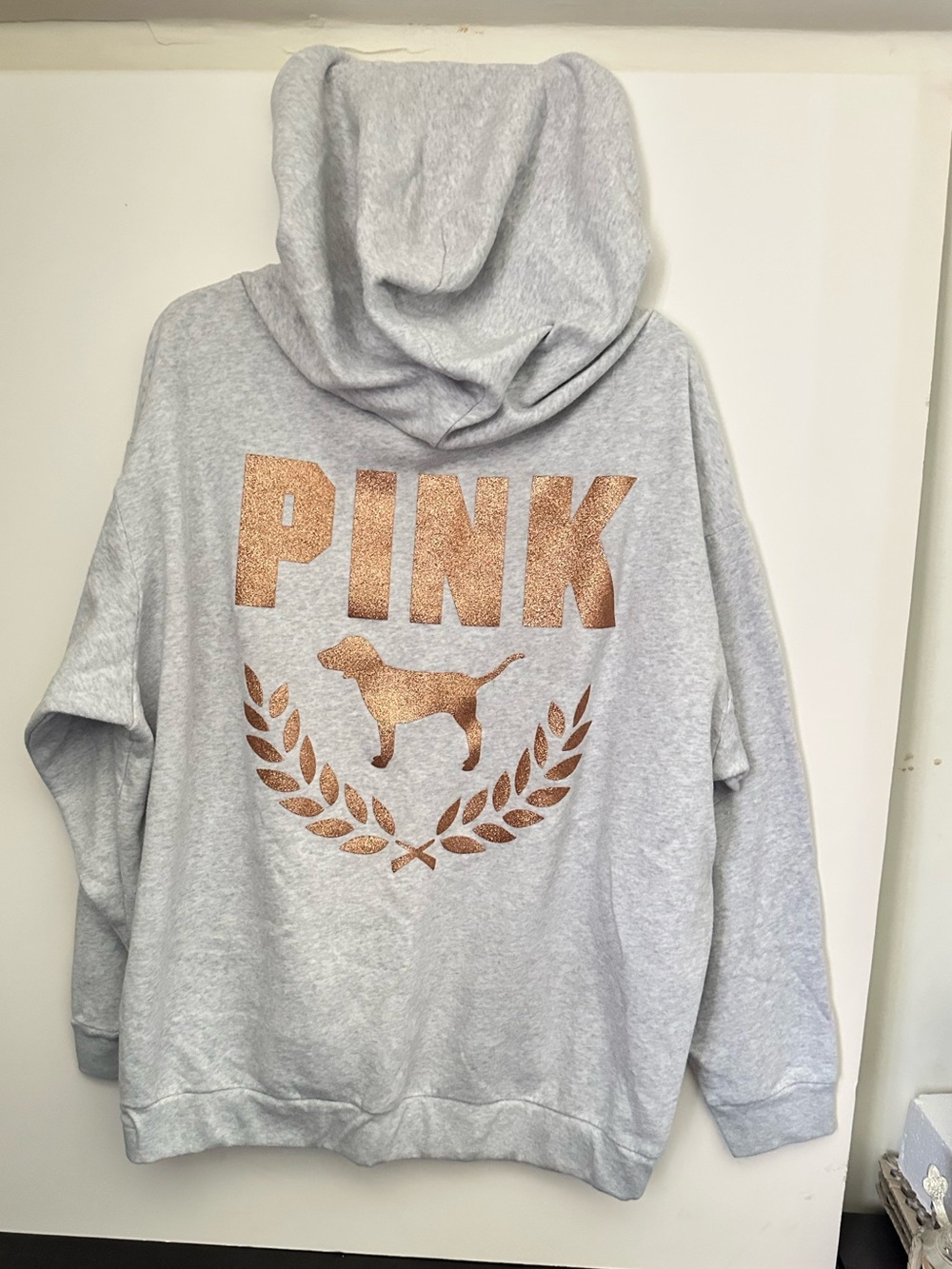PINK Victoria's Secret Rose Gold  Glitter Lounge Campus Hoodie Sweatshirt~XXL